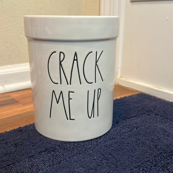 Rae Dunn Crack Me Up Utensil Holder Crock White and Yellow Ceramic - Picture 1 of 3